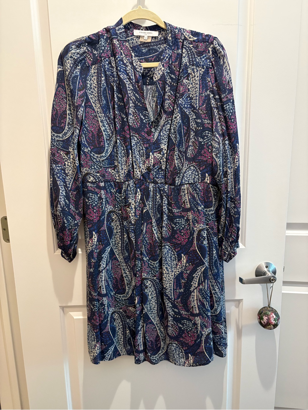 Gerard Darel Navy & Purple Paisley Long-Sleeve Dress